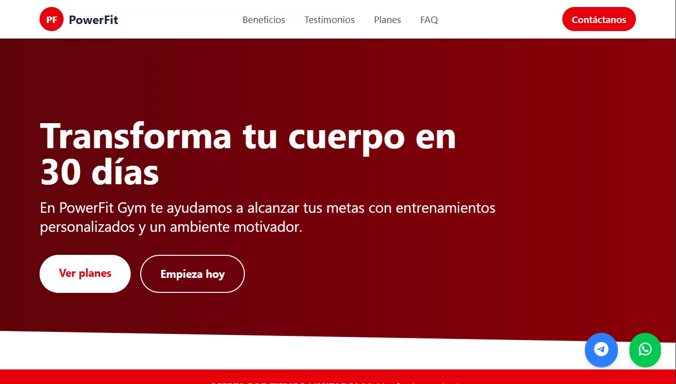 Sitio web para un gimnasio